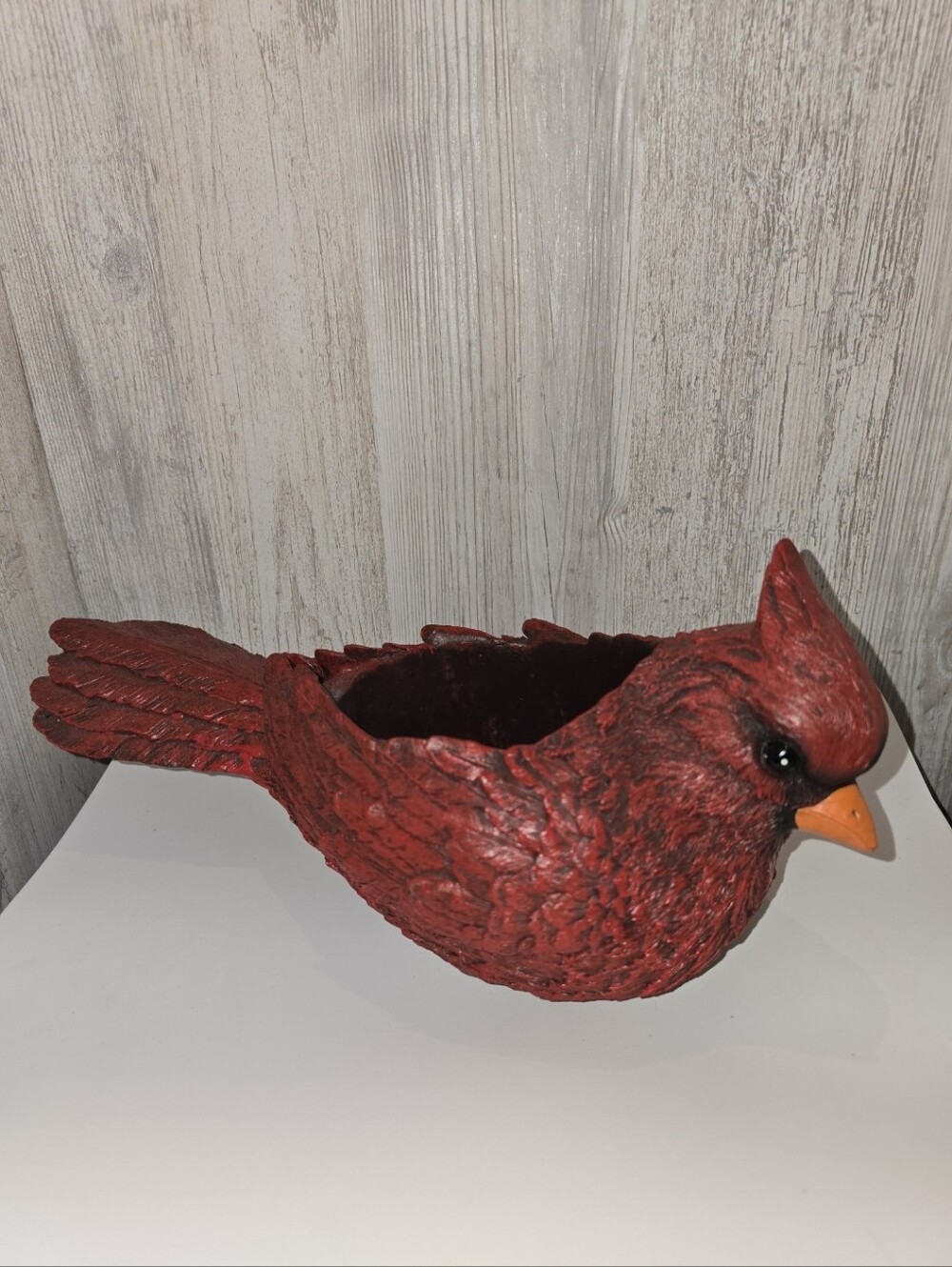 Napco Red Painted Resin Cardinal Planter Bird Flower Pot